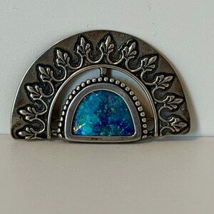 Vintage Sterling Silver Brooch Pin With Fleur De Lis Design & Vibrant Blue Stone